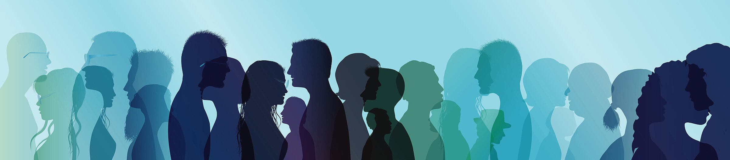 Vector illustration group of people in profile of different age and different nationalities